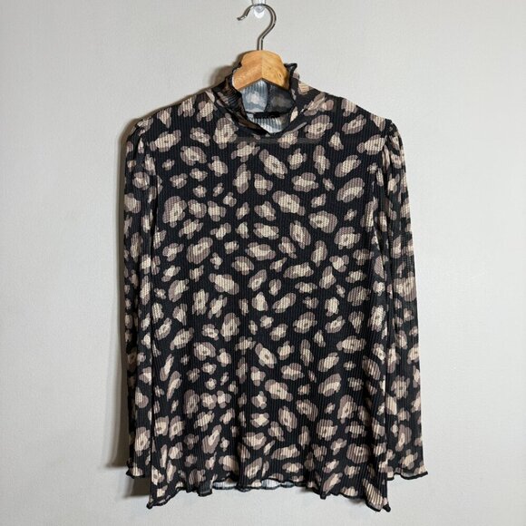 W5 Anthropologie Leopard Print Mock Neck Mesh Blouse Top Women's Large Career - Picture 3 of 12